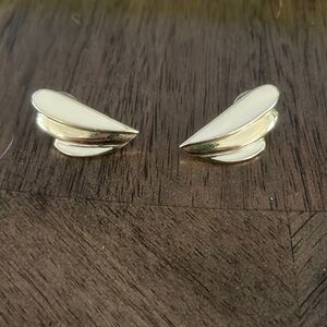 Earrings push post back Gold tone & white enamel inlay